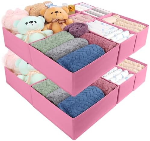 Drawer Organizer Clothes, 16 Pack Dresser Organizer Bins, Foldable Closet Organizers and Storage Fabric Dresser Bins, Shallow Drawer Dividers for Clothing, Underwears, Socks, Tie