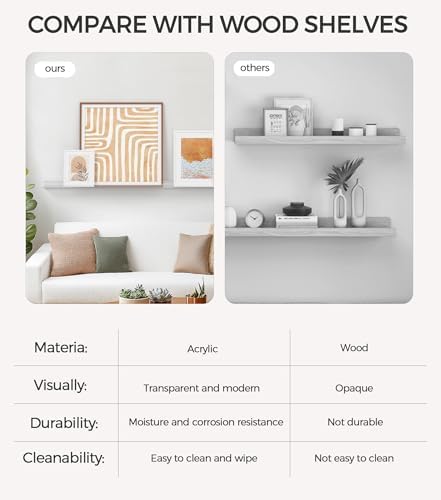 HBlife 48 Inches Invisible Wall Floating Bookshelf for Kids and Nursery, Clear Acrylic Shelves for Figures, 16 Inch Stud