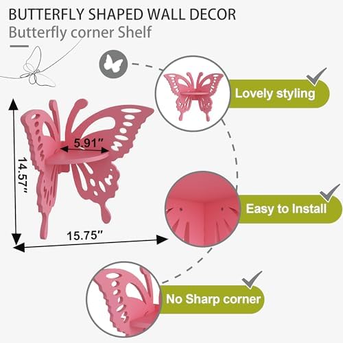 Butterfly Corner Shelf Nursery Wall Deor Floating Corner Shelf for Kid’s Room, Small Cute Decorative Shelf Wall Mounted,