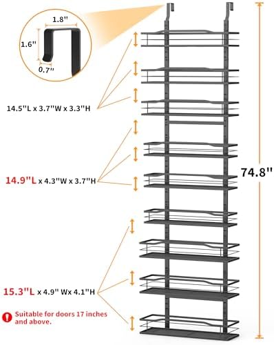Moforoco 9-Tier Over The Door Pantry Organizer, Pantry Organization and Storage, Black Hanging Basket Wall Spice Rack Se