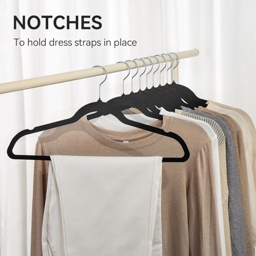 Premium Velvet Hangers 50 Pack, Non-Slip Suit Clothes Hangers, 360 Degree Swivel Hooks and Slim Profile to Maximize Closet Space Black/Silver