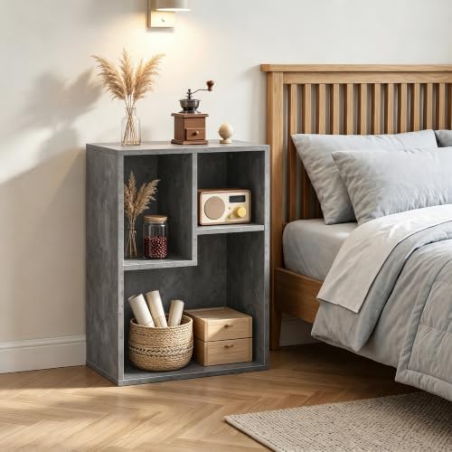 VECELO Small Gray Bookshelf, 21.3" H Freestanding Open Cubby Storage Cabinet,Storage Organizer with Uneven Compartments,