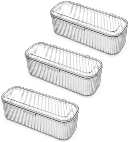JessLab Makeup Brush Holder Organizer, Clear Makeup Sponges Organizer,Cosmetic Storage Case with Lid Display Case for Va