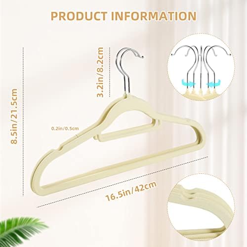 20 Pack Non-Slip Velvet Suit Hangers with 360° Swivel Hook - Space Saving Beige Clothes Hangers, Heavy Duty for Adults
