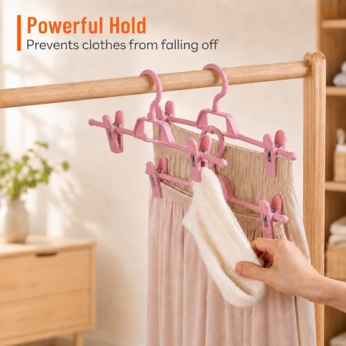 10 Pack Pants Hangers with Clips, Space Saving Skirt Hangers Organizer