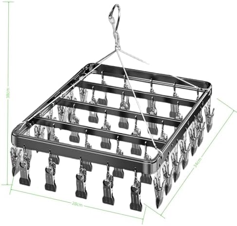 Pants Hanger Clothes Drying Racks Clip Hangers Metal with 36 Clips Windproof Hook Underwear Hanger Foldable Laundry Clip forJeans Yoga Leggings Trousers Socks Bras (Grey)