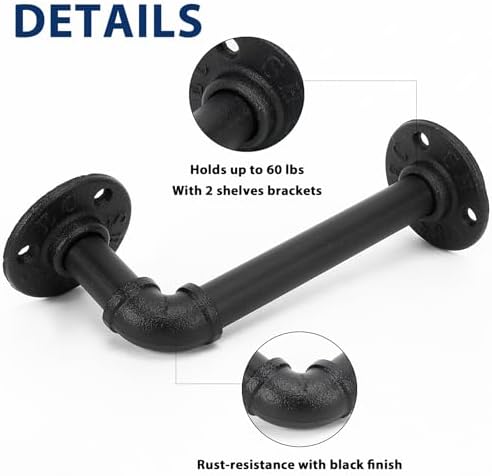 NearMoon Industrial Pipe Iron Shelf Brackets-Wall Mounted DIY Rustic Pipe Metal Brace Brackets, Vintage Farmhouse Décor 