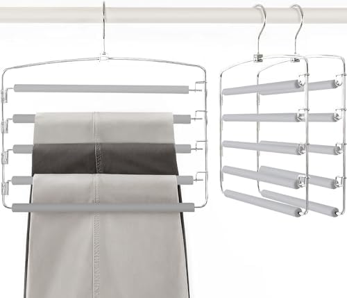 TOPIA HANGER Pants Hangers Space Saving with 5 Tiers Non-Slip Foam Padded