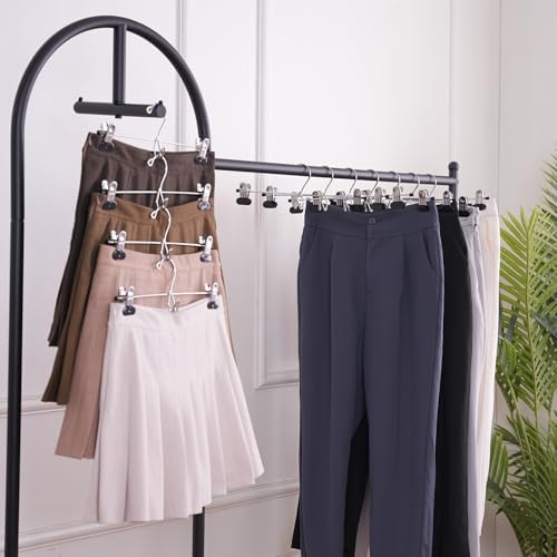 13 Inch Black Heavy Duty Add-on Stackable Metal Hanger for Trousers Pants Skirt with Extra Strong Clips Pack of 20