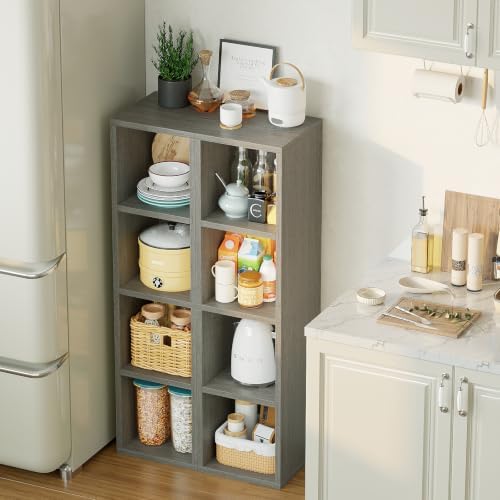 ALISENED 45.6" Tall Narrow Bookshelf,4 Shelf Wooden Corner Bookcase,Modern Skinny Cubes Storage Organizer Display Shelvi