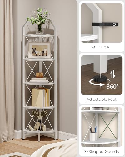 CHOEZON 5-Tier Corner Shelf, Industrial Corner Bookshelf, 59.4" Corner Storage Stand, Plant Stand Display Shelf, Corner 