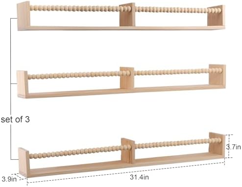 birola Nursery Shelves with Beads Design - 32 Inches Wall Book Shelves Set of 3, Space-Saving Nursery Book Shelves for K