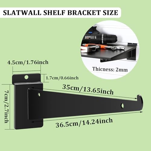 12 Pack Slat Wall Shelf Brackets with Lip, 14" Slatwall Shelf Bracket
