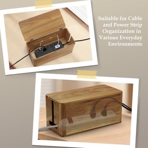 Acacia Wood Cord Management Box, Magnetic Lid, Hide Cable & Cord Organizer