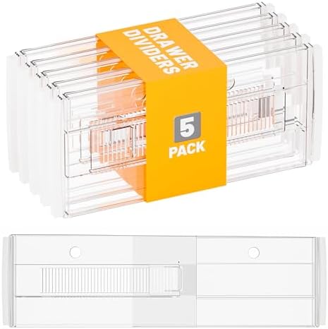 Yieach 5 Pack 6 Inch Tall Acrylic Drawer Divider for Clothes-Expandable from 12.3-18''-Adjustable Dresser Deep Drawer Di