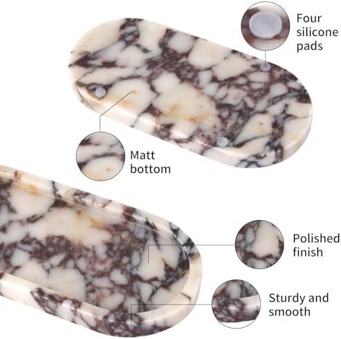 Oval Marble Bathroom Vanity Tray, Calacatta Viola, 10" x 5" x 0.6"