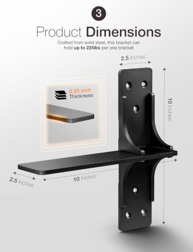 BATODA 10” Solid Steel Free Hanging T Shelf Bracket (2PCS) (Patent Pending)