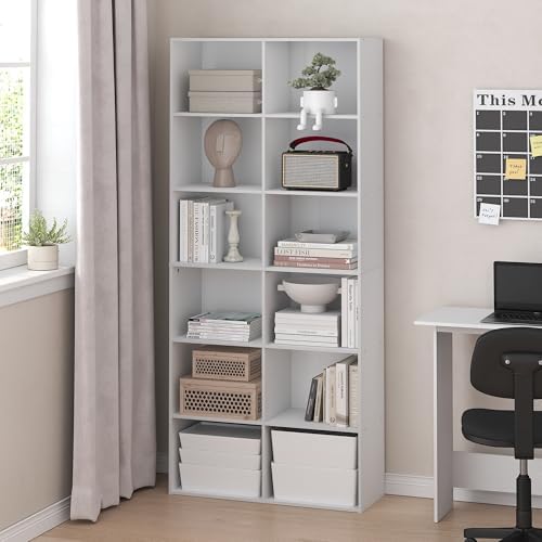 Furinno Basic Book Shelf, 12-Cube Bookshelf, Bookcase with Open Shelf, Cube Storage Organizer, 12 x 32 x 71, for Living 