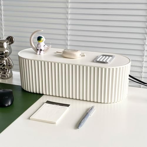 White Cable Management Box with Lid, Large, Plastic