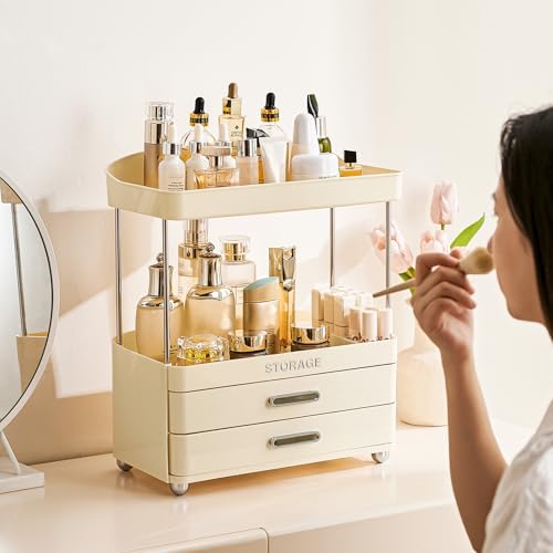 UFORU Bathroom Organizers and Storage | 2-Tier 2-Drawer Makeup Organizer Countertop, Easy to Install & Multi-Purpose - C
