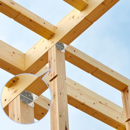 Yuleimy L Brackets for Wood, 2x4 Inch Galvanized Corner Braces, 4 PCS