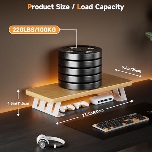 Monitor Stand Riser, 24 Inch Wood Desk Monitor Riser for Laptop/PC/Printer