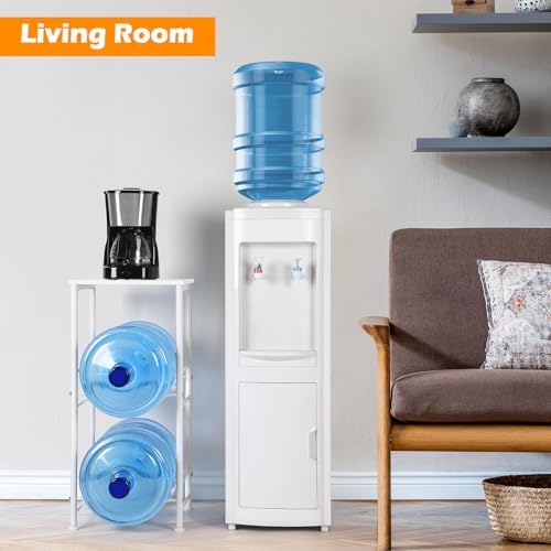 5 Gallon Water Jug Holder Water Dispenser Stand with Top Shelf, 5 Gal Water Bottle Holder with 2 Slots Round Metal Frame