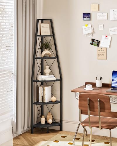 CHOEZON 5-Tier Corner Shelf, Corner Bookshelf, Ladder Shelf, Floor Standing Storage Rack, Open Display Stand, Plant Stan