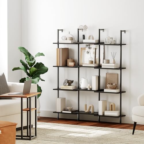 HOOBRO DIY Ladder Shelf, 6-Tier Wooden Wall Mounted Bookshelf, Narrow Bookcase, Display Shelf, Storage Rack, Plant Stand