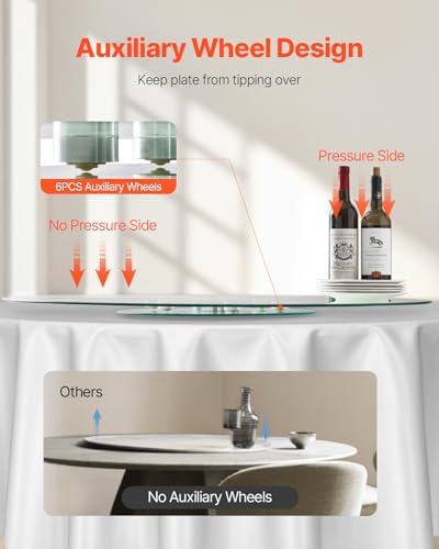 VEVOR 40 in Glass Lazy Susan Turntable, Tempered Glass Dining Table Centerpiece with 6 Rotating Wheels, 360° Smooth and 