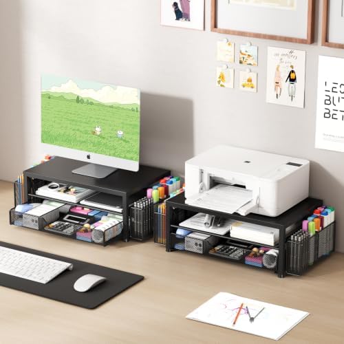 OPNICE Desk Organizers and Accessories, Computer Monitor Stand Riser with Drawer and 2 Pen Holders, Printer & Laptop Sta