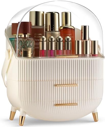Covered Makeup Cosmetic Countertop - Large Cosmetic Organizer - Trendy Oval Shape Storage for Skin Care Organizer - Clea