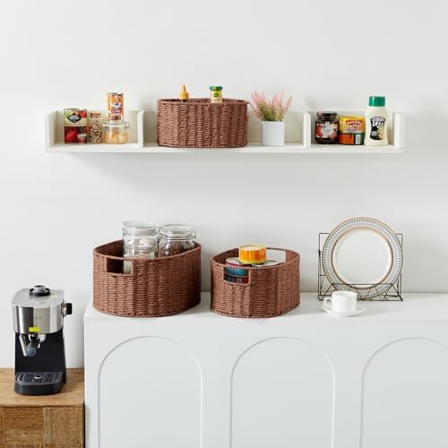 Vagusicc Wicker Storage Basket, Set of 3 Hand-woven Storage Baskets for Organizing, Round Large Wicker Baskets for Stora