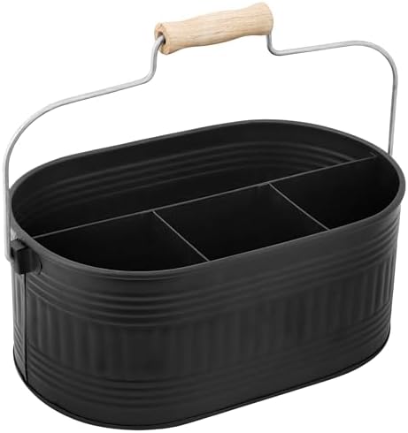Alpha Living Home Silverware Caddy Black 4 Section Galvanized Organizer