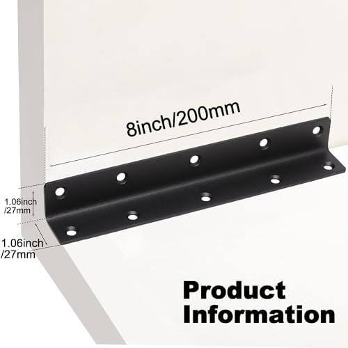 L Bracket, Heavy Duty Corner Brace, 30 Pack 8" Metal Shelf Bracket Angle Bracket for Shelves, Black Metal Braces for Woo