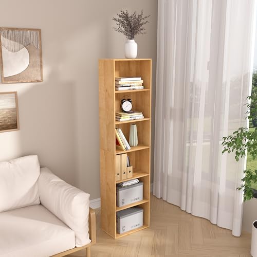Wooden 6 Cube Storage Organizer, Classic Oak 6 Cube Storage Shelf, 6 Tier Closet Organizers Storage Cubes Display Cubby,