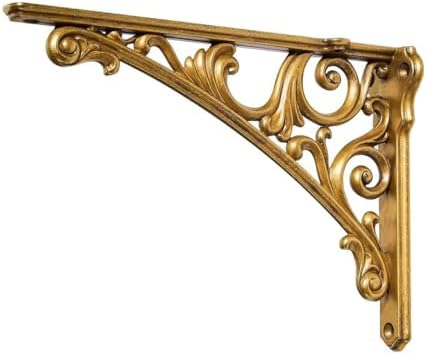 Khtumeware Shelf Bracket 8 Inch, Decorative Brackets for Shelving, Heavy Duty Vintage Brass Ornate Shelf Bracket, Hardwa
