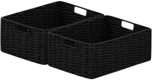 joybest Black Wicker Baskets for Shelves, Hand-woven Storage Baskets