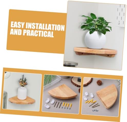 2pcs Fan-Shaped Corner Shelf 6-Inch Rubberwood Wall Mounted Floating Storage Rack for Bathroom Bedroom Kitchen Organizat