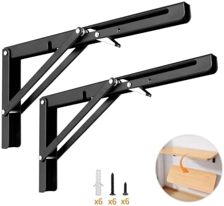 Yarssihha 12 Inch Folding Shelf Bracket, 2 Pack Heavy Duty Wall Mounted Foldable Brackets, Space-Saving Metal Collapsibl