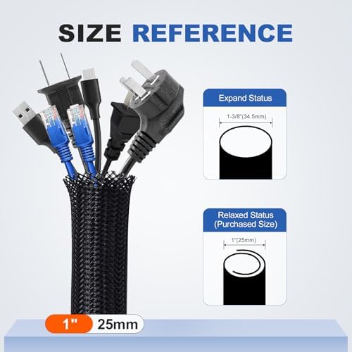 1 Inch 16ft Cable Management Loom Sleeve Cord Protector Wire Wrap Cover