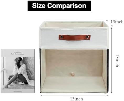 Bagnizer Storage Cubes, 4 Pack Linen Foldable Storage Bins with Clear Window and 2 Handles, 13x15x13 Storage Cube Bins for Shelf Closet, Kallax, Clothes, Books - (Black / Off-White)