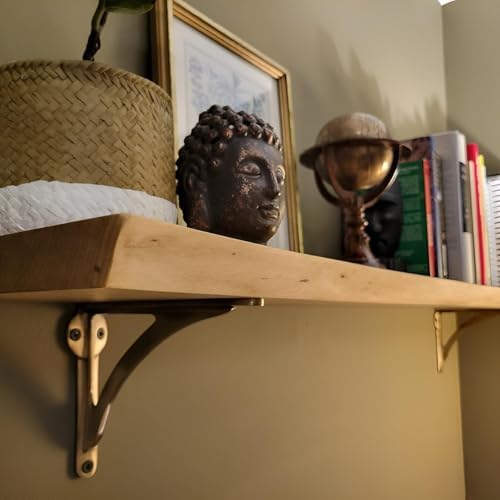 STYLENT Decor Decorative Brass Shelf Bracket, Heavy Duty and Antique Shelf Bracket for Shelving Modern L Shaped Design (