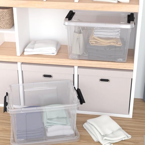24 Quart Plastic Clear Storage Box with Wheel, 4-Pack Bin with Lid