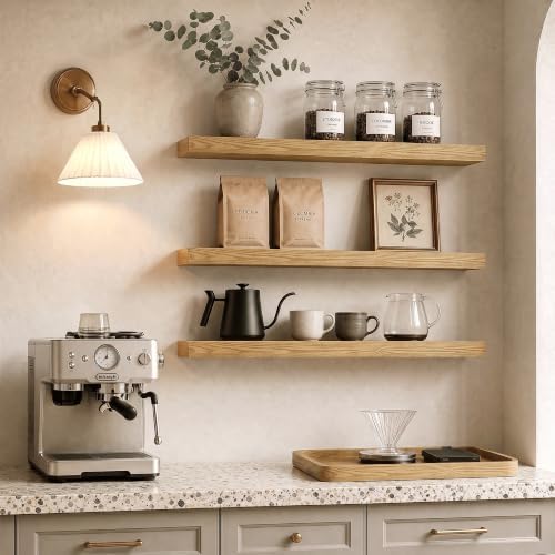 Floating Shelves 30 Inch, Wall Mounted Wood Shelf Set of 3, 8" Deep Shelf