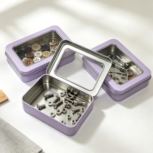 24 Pack Metal Storage Organizer Tins, Purple, 4.5 x 3.3 x 0.87 inches