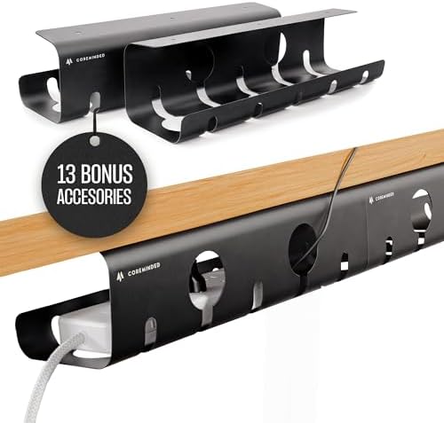 COREMINDED No-Drill Under Desk Cable Management Tray, 2-Pack, Medium