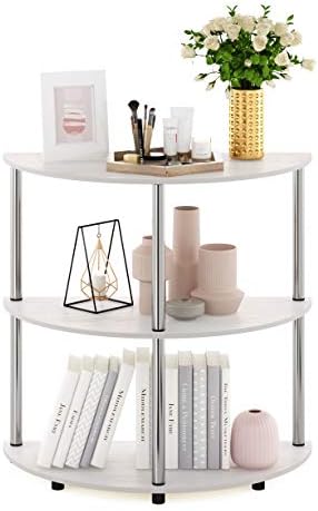 Furinno Frans Turn-N Half Round Console Table with Stainless Steel Tubes, White Oak, 15.6D x 31.1W x 30.8H in