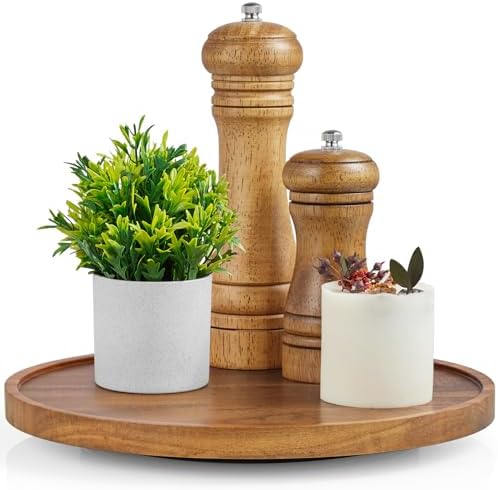 9" Acacia Wood Lazy Susan Turntable Organizer, Lazy Susan for Table Top Cabinet Dining Pantry Countertop Cupboard Organi