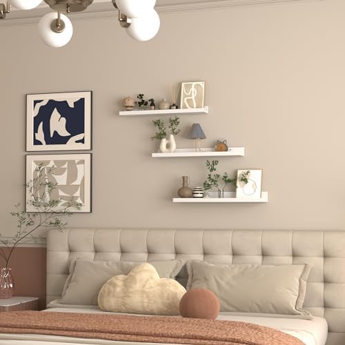 Giftgarden 24 Inch White Floating Shelves for Wall Mount, Modern Wood Wall Shelf Ledge for Bathroom Bedroom Living Room 